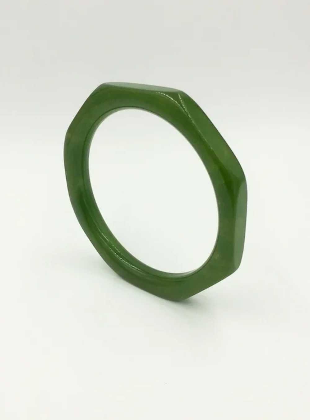 Octagon Green Bakelite Vintage Bangle Octagonal B… - image 3