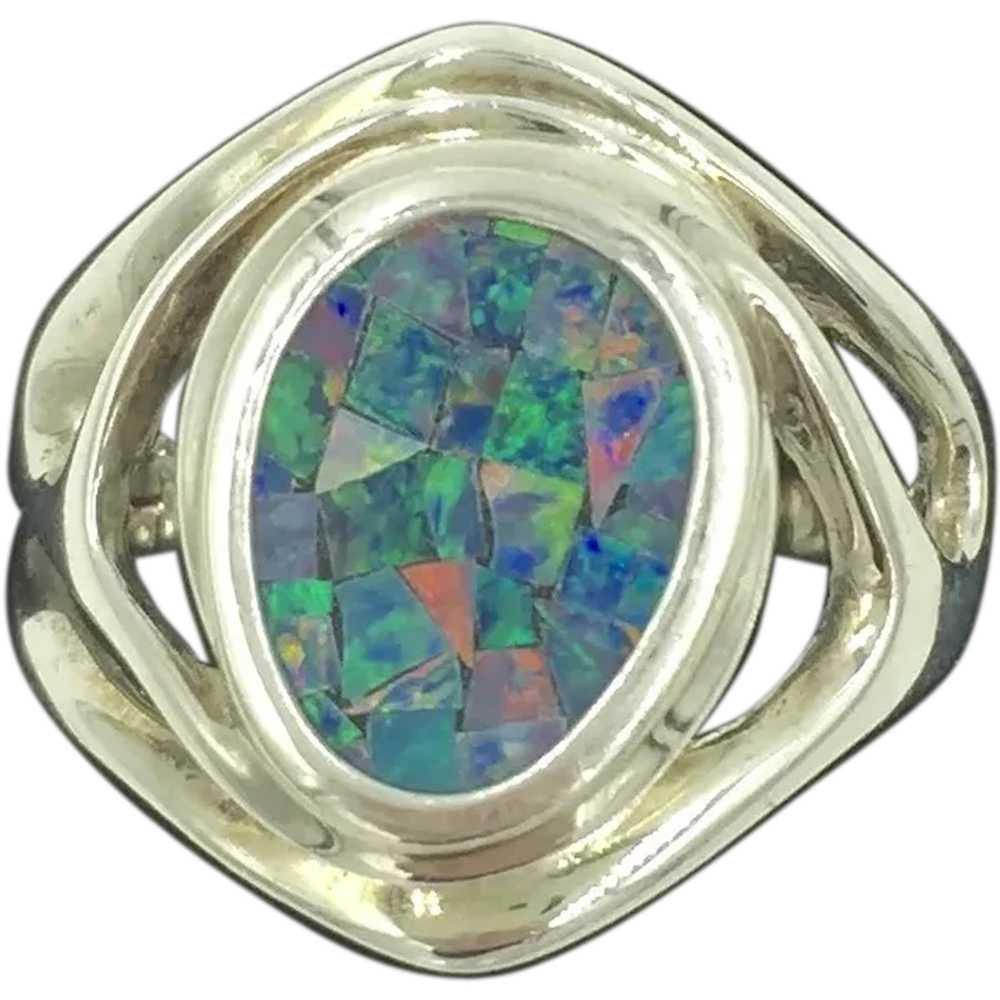 Opal Mosaic Sterling Silver Inlaid Gemstone Ring - image 1