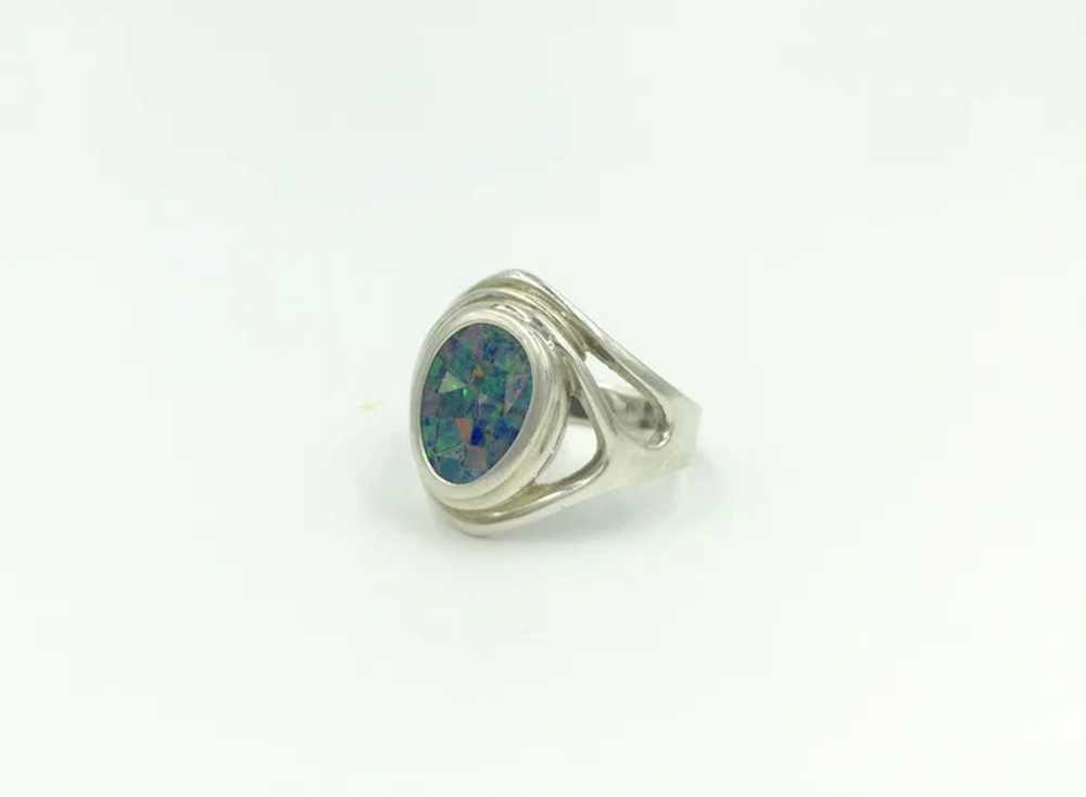 Opal Mosaic Sterling Silver Inlaid Gemstone Ring - image 2