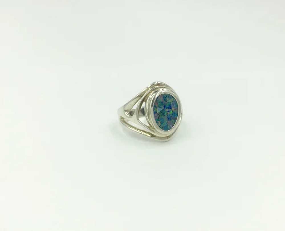 Opal Mosaic Sterling Silver Inlaid Gemstone Ring - image 3