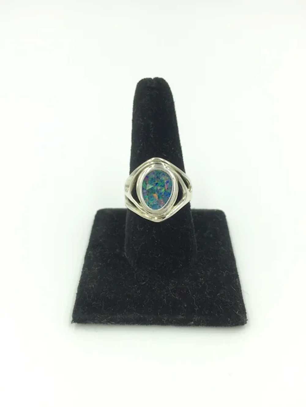 Opal Mosaic Sterling Silver Inlaid Gemstone Ring - image 4