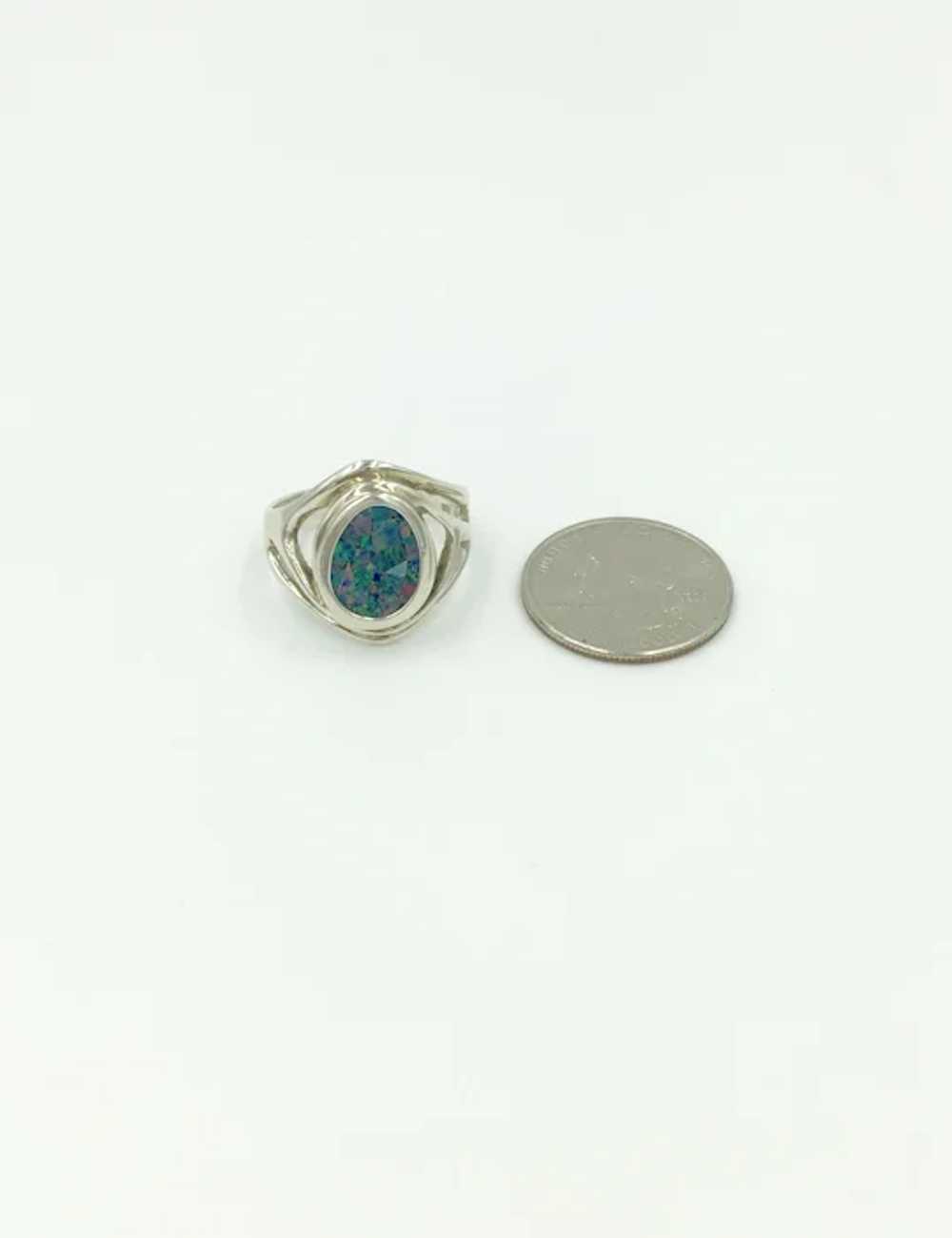 Opal Mosaic Sterling Silver Inlaid Gemstone Ring - image 7