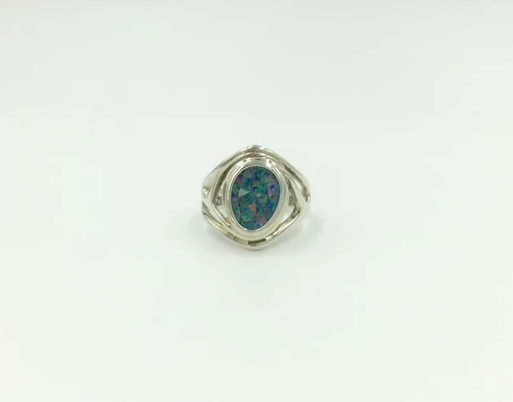 Opal Mosaic Sterling Silver Inlaid Gemstone Ring - image 8