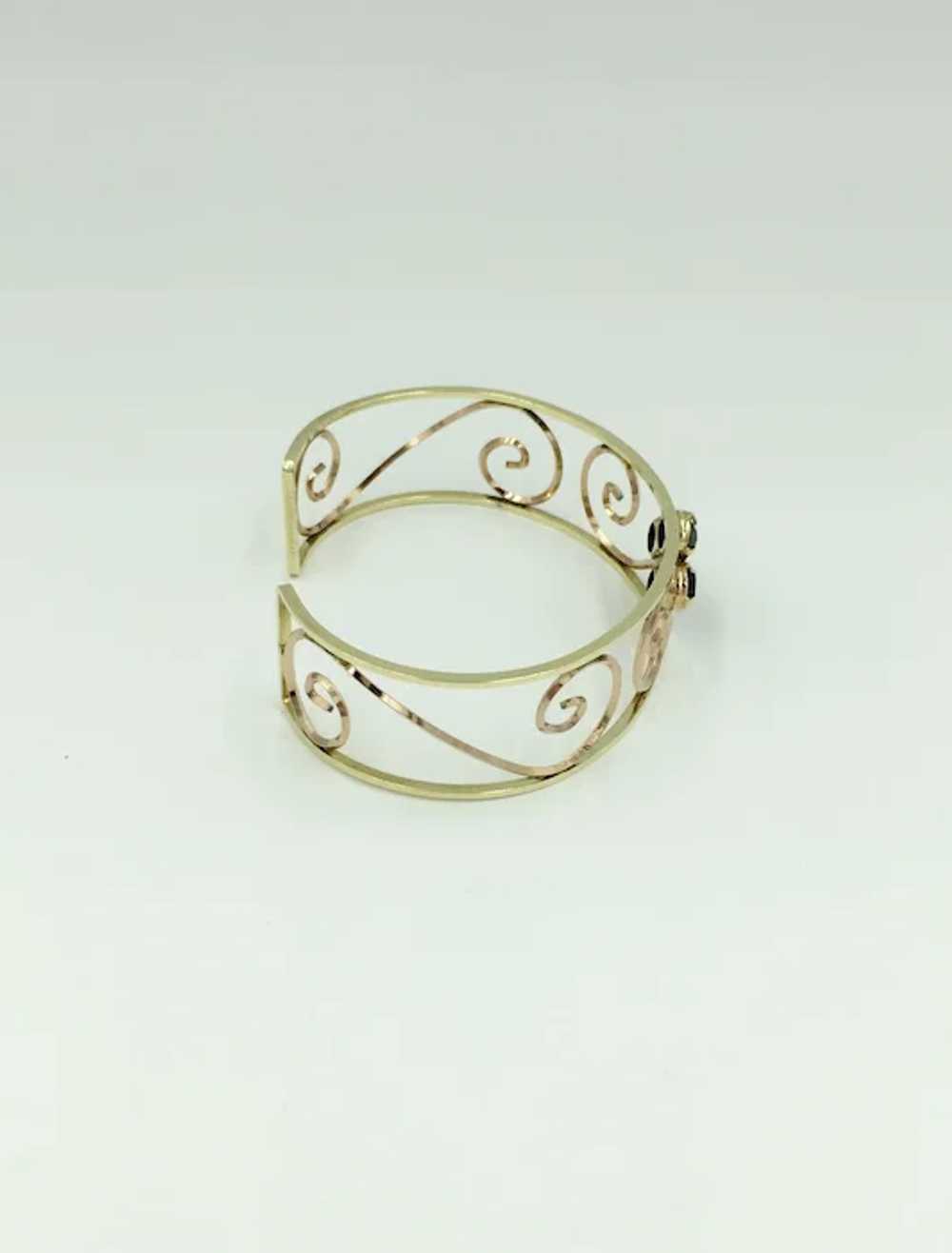 Two Tone Rose Pink Yellow Gold Filled Green Paste… - image 6