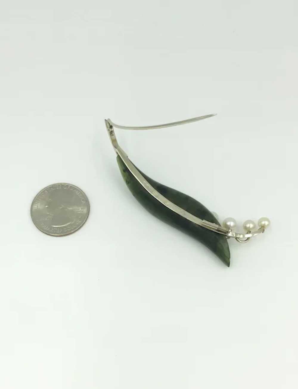 14K White Gold Jade Diamond Pearl Pin White Green… - image 10