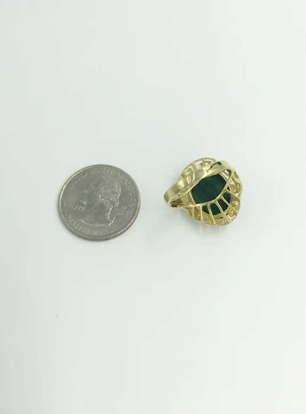 Greek Key Malachite 14K Yellow Gold Green Gemston… - image 11