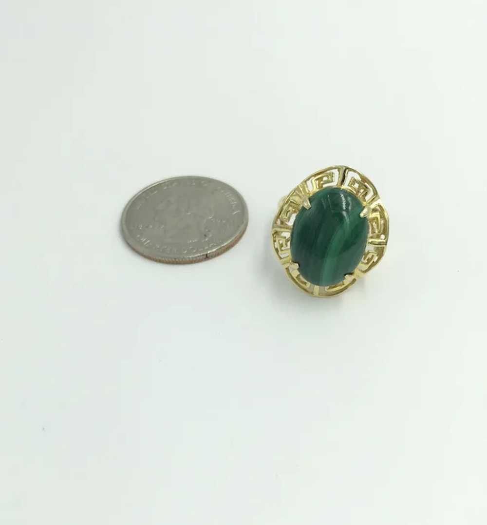 Greek Key Malachite 14K Yellow Gold Green Gemston… - image 12