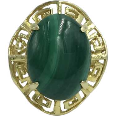 Greek Key Malachite 14K Yellow Gold Green Gemston… - image 1