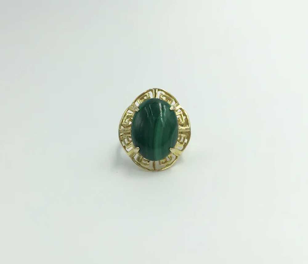 Greek Key Malachite 14K Yellow Gold Green Gemston… - image 2