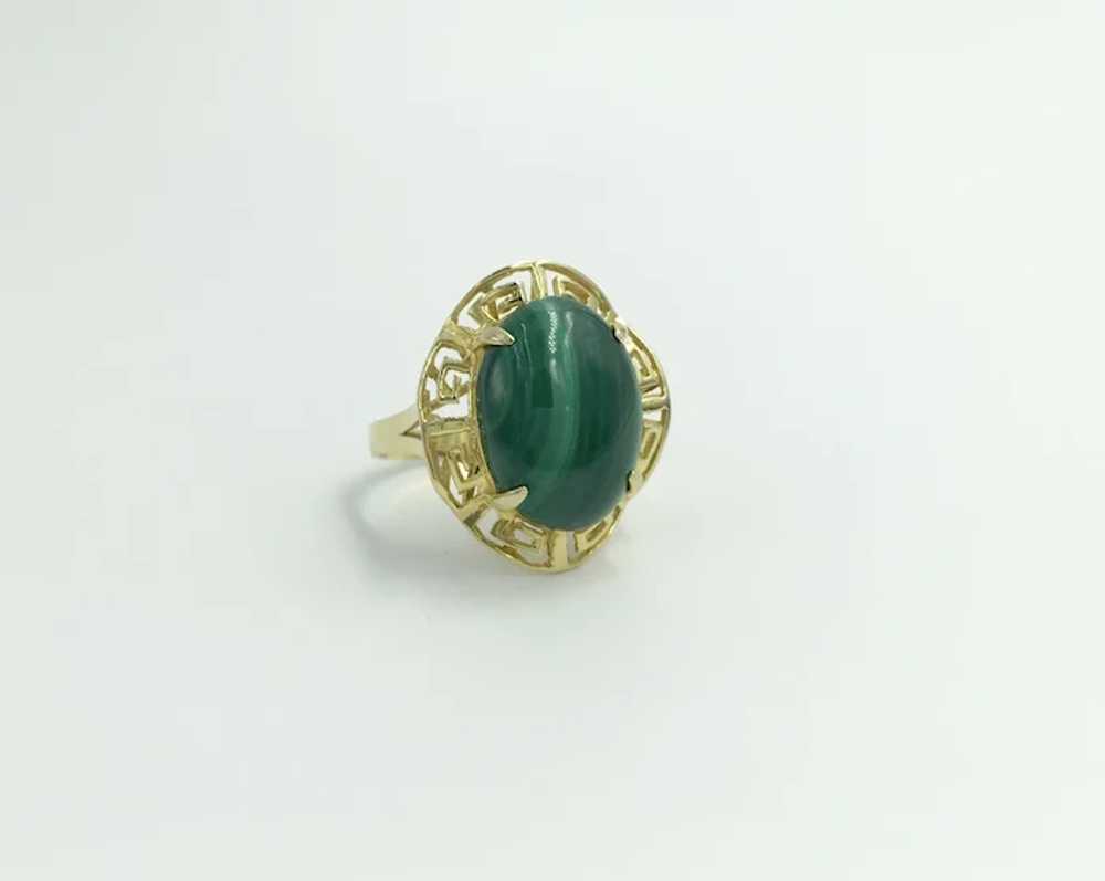 Greek Key Malachite 14K Yellow Gold Green Gemston… - image 3