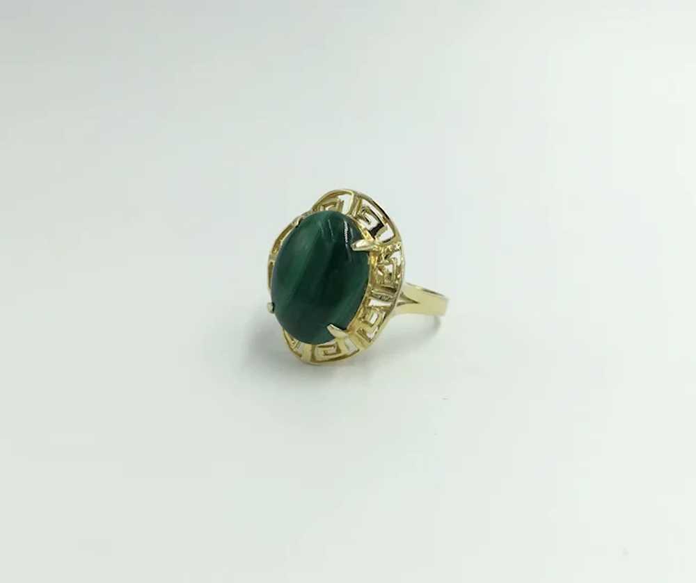 Greek Key Malachite 14K Yellow Gold Green Gemston… - image 4