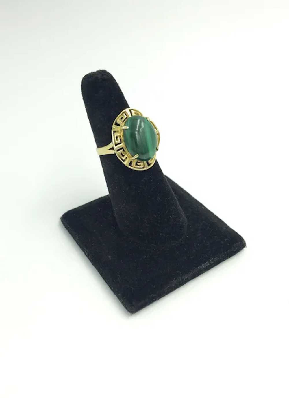 Greek Key Malachite 14K Yellow Gold Green Gemston… - image 5