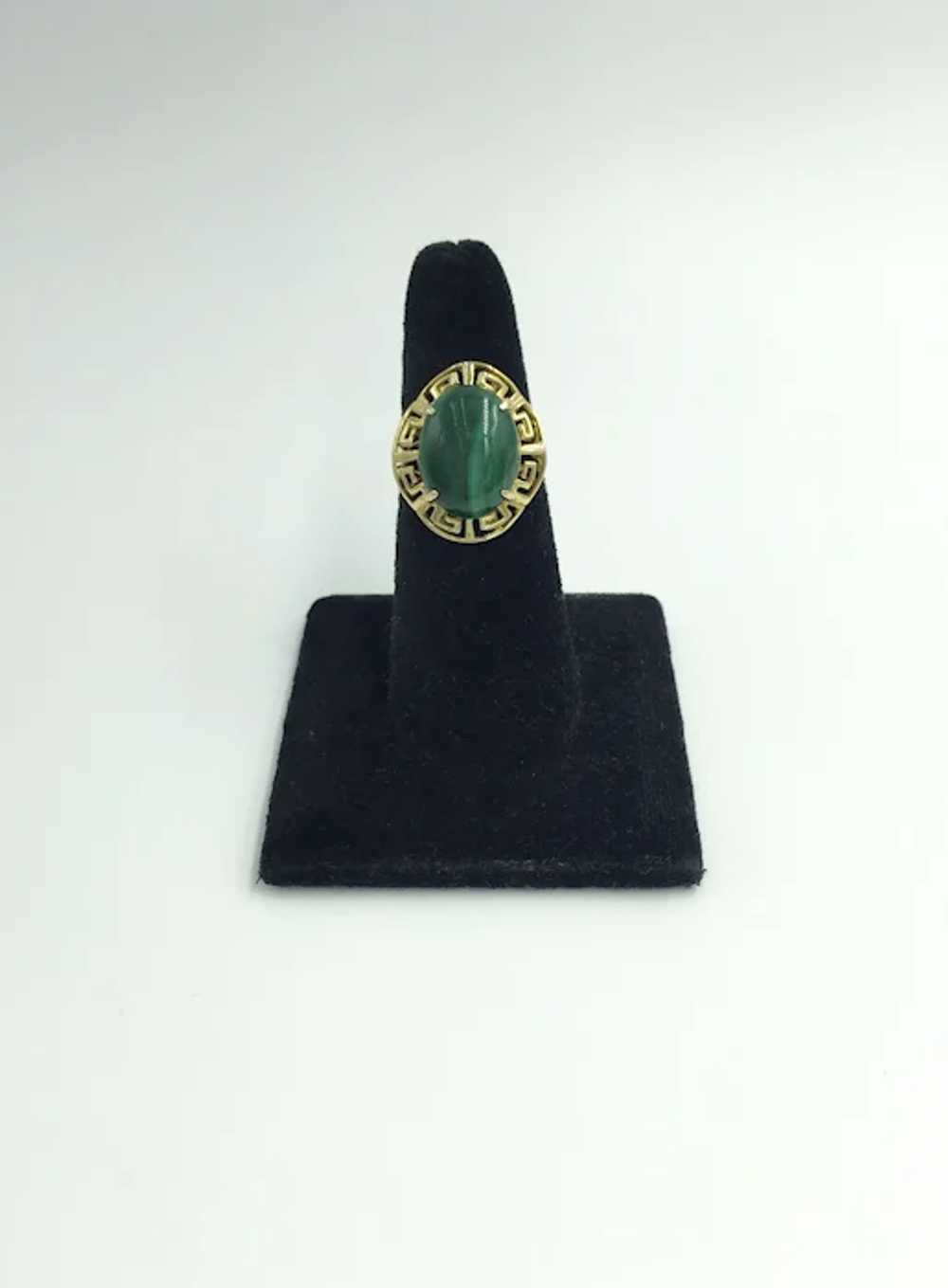 Greek Key Malachite 14K Yellow Gold Green Gemston… - image 6