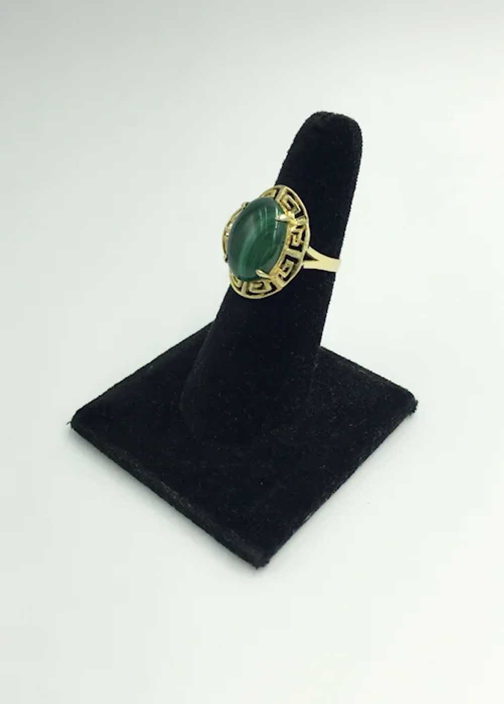 Greek Key Malachite 14K Yellow Gold Green Gemston… - image 7