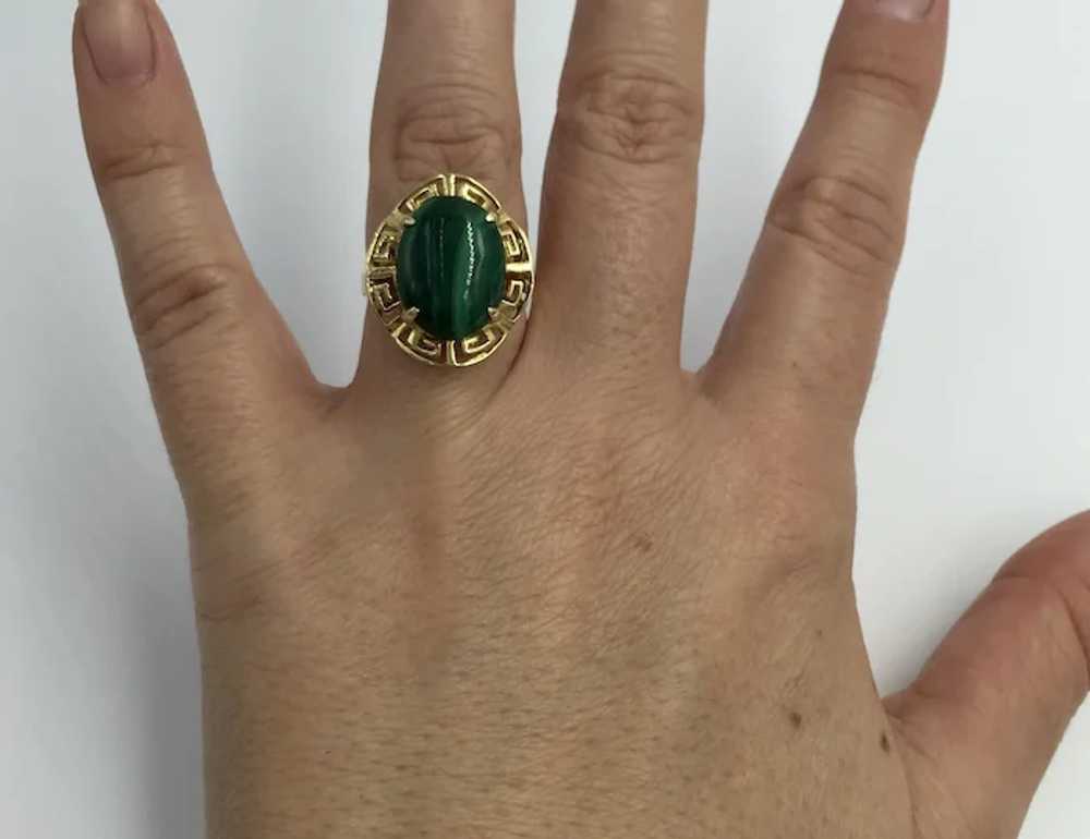 Greek Key Malachite 14K Yellow Gold Green Gemston… - image 9