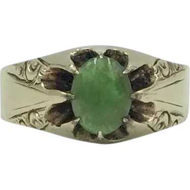 Jade Antique Victorian  10K Gold Belcher Set Ring