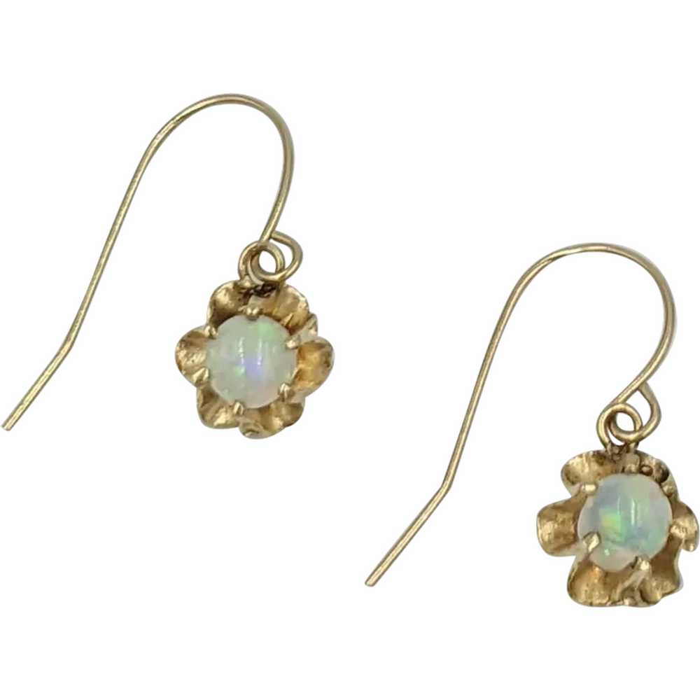 14K Yellow Gold Opal Gemstone Dangling Pierced Da… - image 1