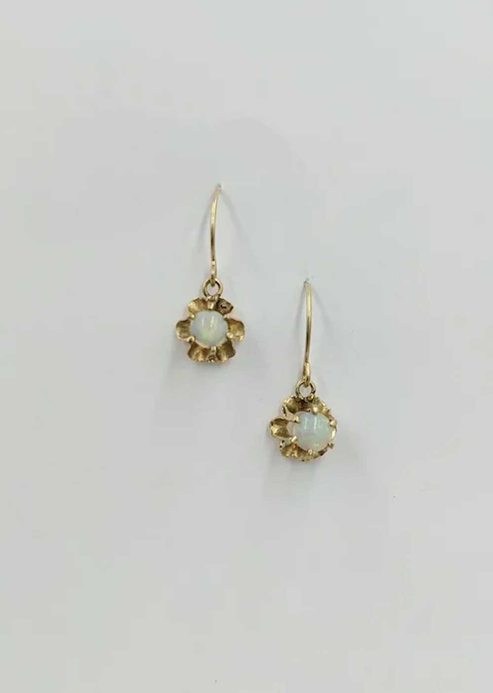 14K Yellow Gold Opal Gemstone Dangling Pierced Da… - image 2