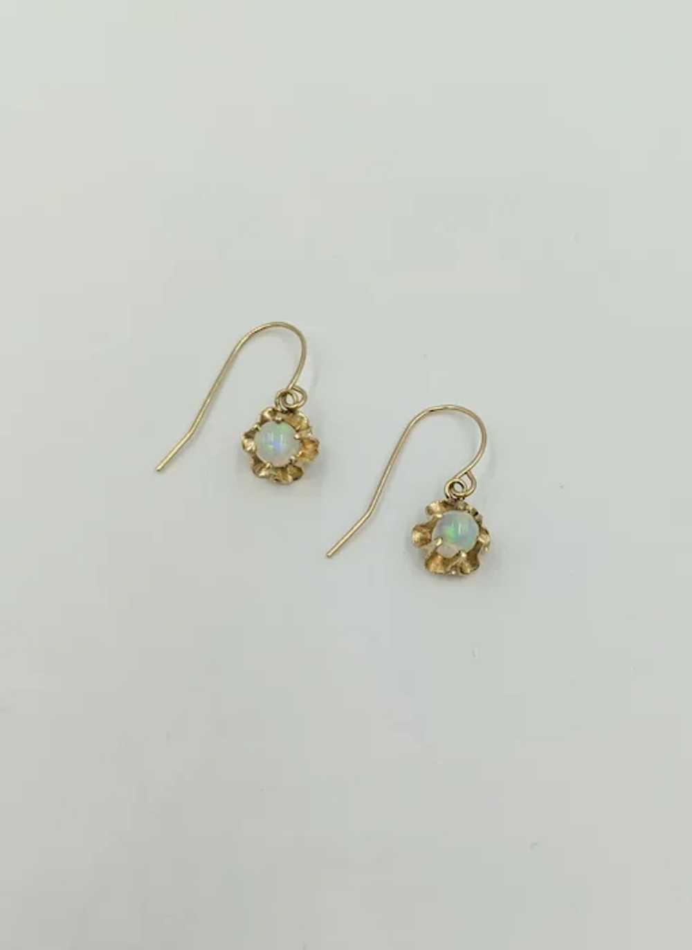 14K Yellow Gold Opal Gemstone Dangling Pierced Da… - image 4