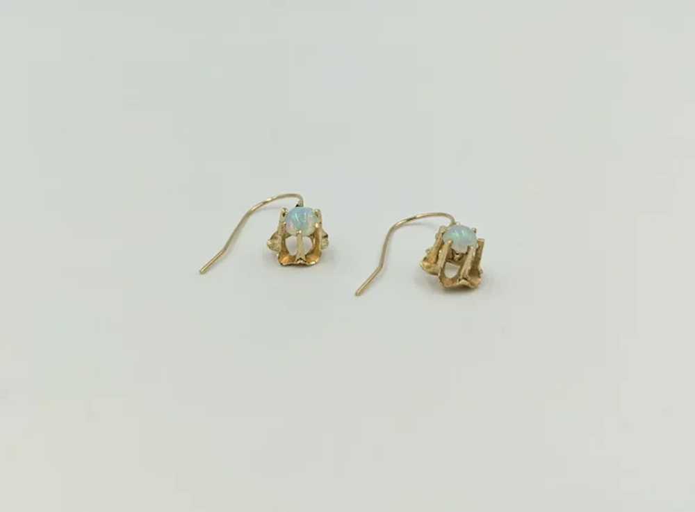 14K Yellow Gold Opal Gemstone Dangling Pierced Da… - image 5