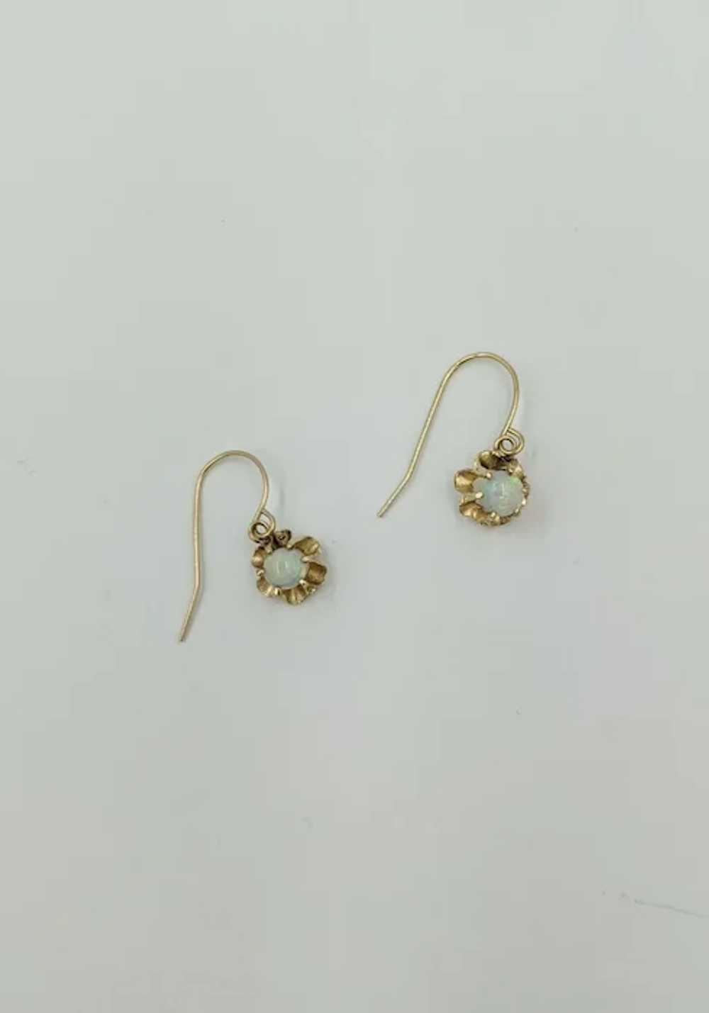 14K Yellow Gold Opal Gemstone Dangling Pierced Da… - image 8