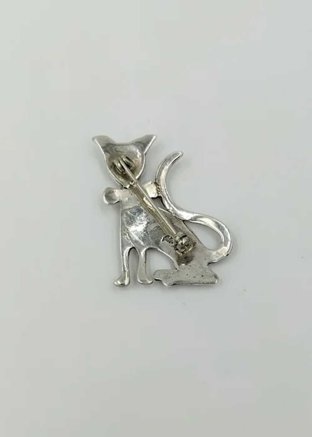 Zuni Opal Cat Pin Sterling Silver Gemstone Brooch… - image 6