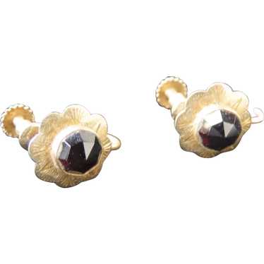 Pair of 19th Century Gold and Garnet Earrings - image 1