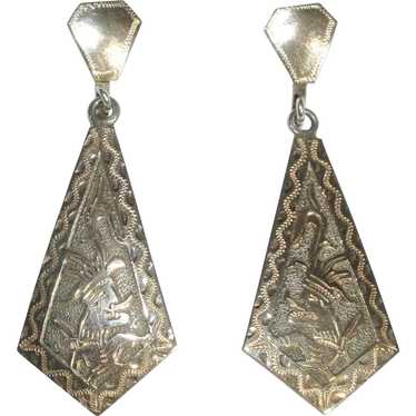 Guatemala Silver Earrings with Mayan, Aztec or In… - image 1