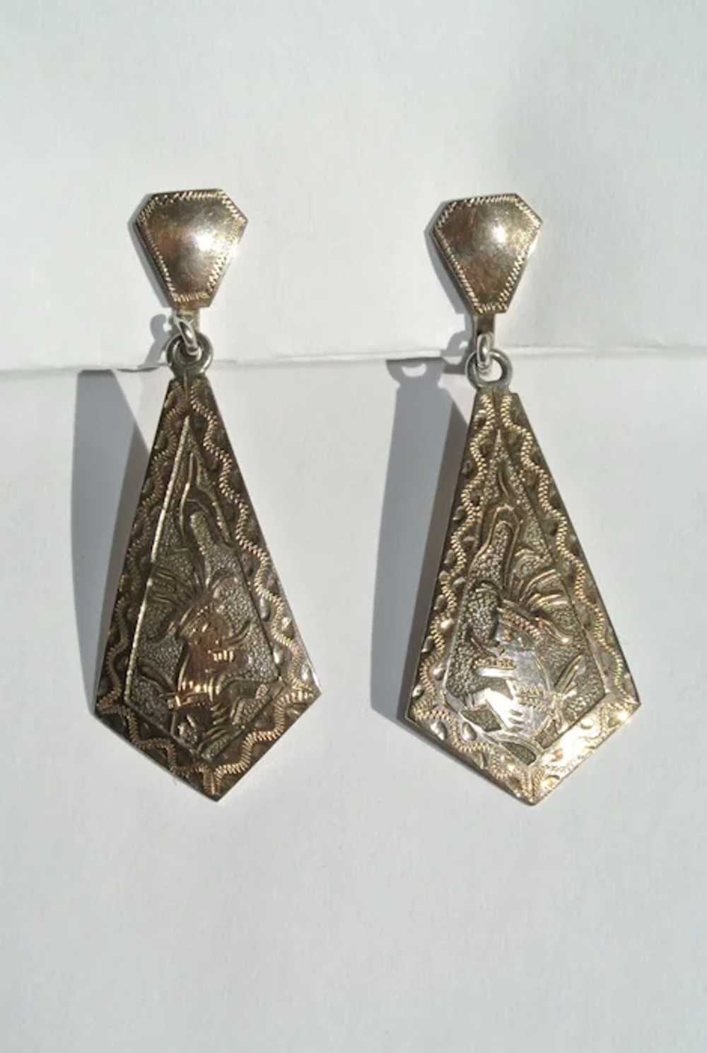 Guatemala Silver Earrings with Mayan, Aztec or In… - image 7