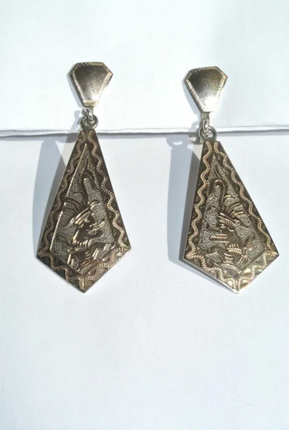 Guatemala Silver Earrings with Mayan, Aztec or In… - image 8