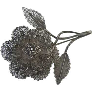 Vintage Silver Filagree Flower Pin Brooch - image 1