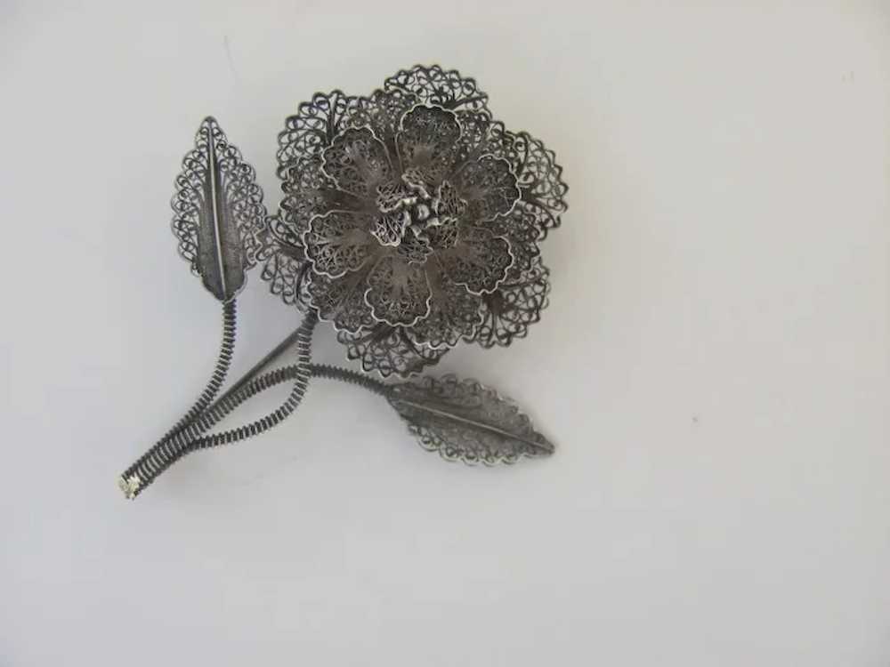 Vintage Silver Filagree Flower Pin Brooch - image 2