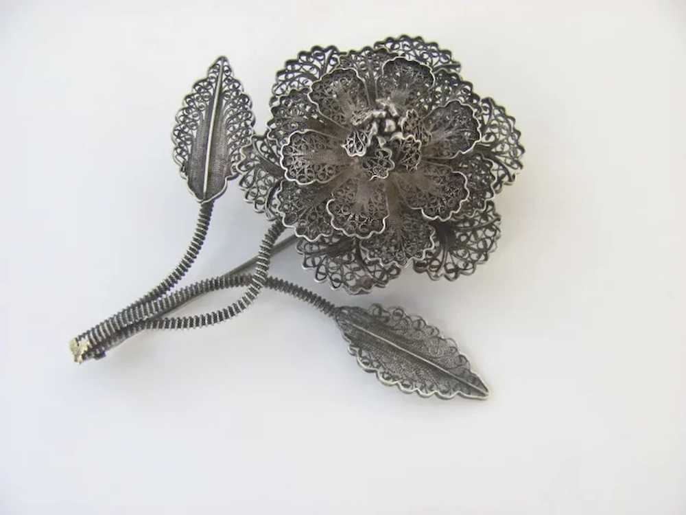 Vintage Silver Filagree Flower Pin Brooch - image 3