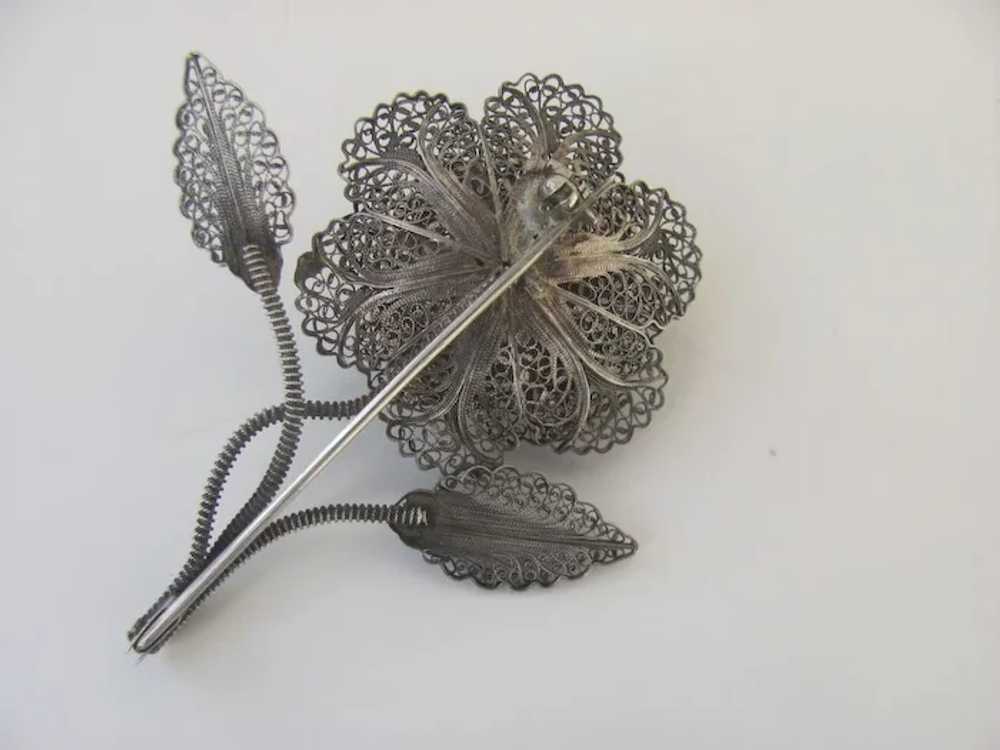 Vintage Silver Filagree Flower Pin Brooch - image 5