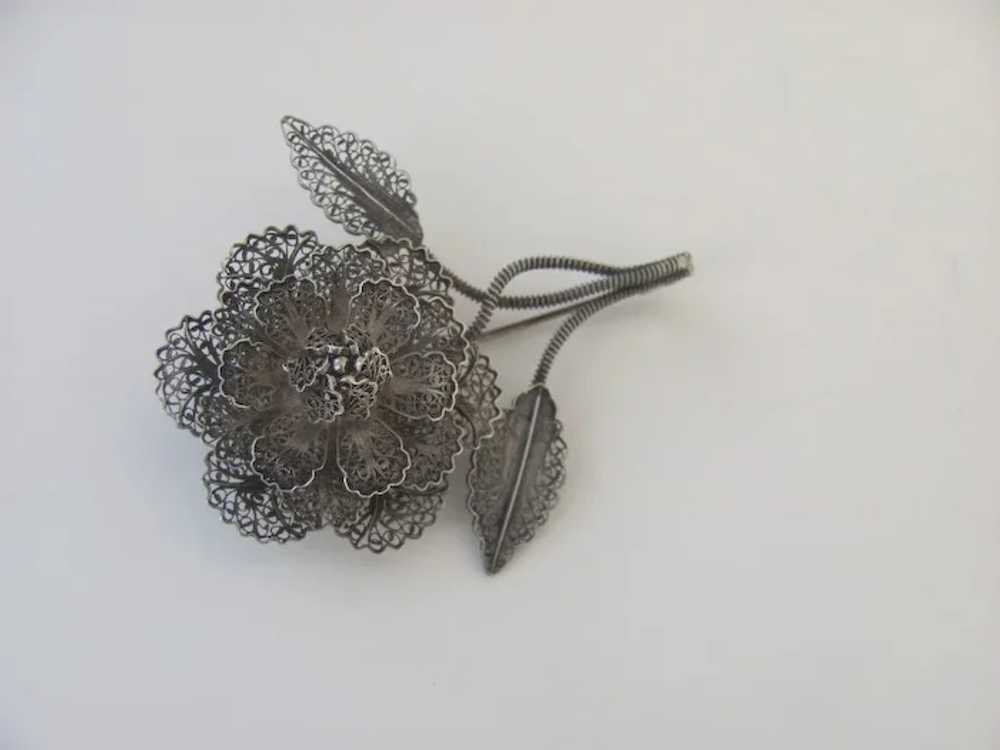 Vintage Silver Filagree Flower Pin Brooch - image 6
