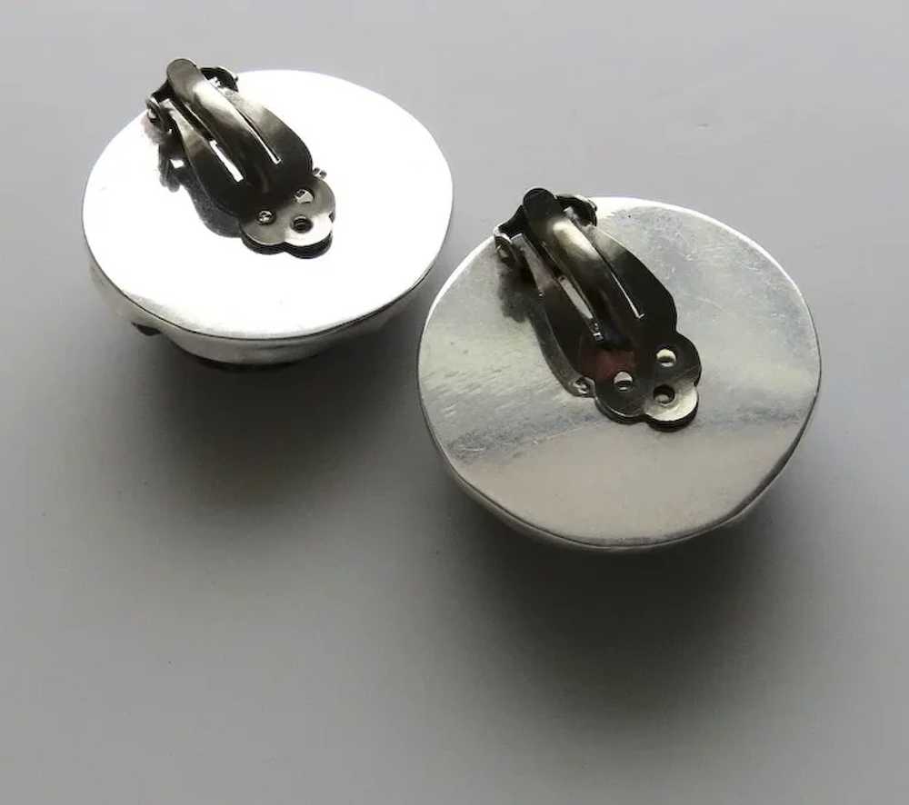 Vintage 1970's Large Carved Stone Sterling Earrin… - image 4