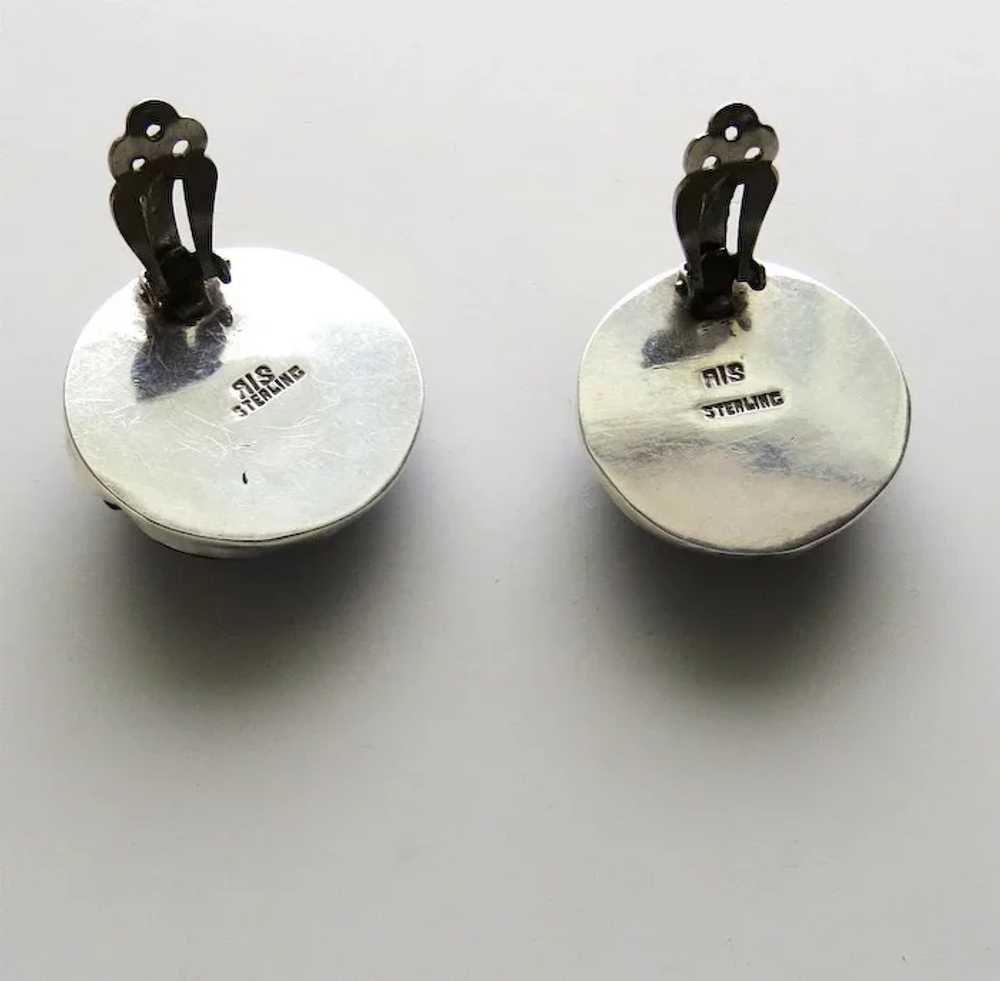 Vintage 1970's Large Carved Stone Sterling Earrin… - image 5