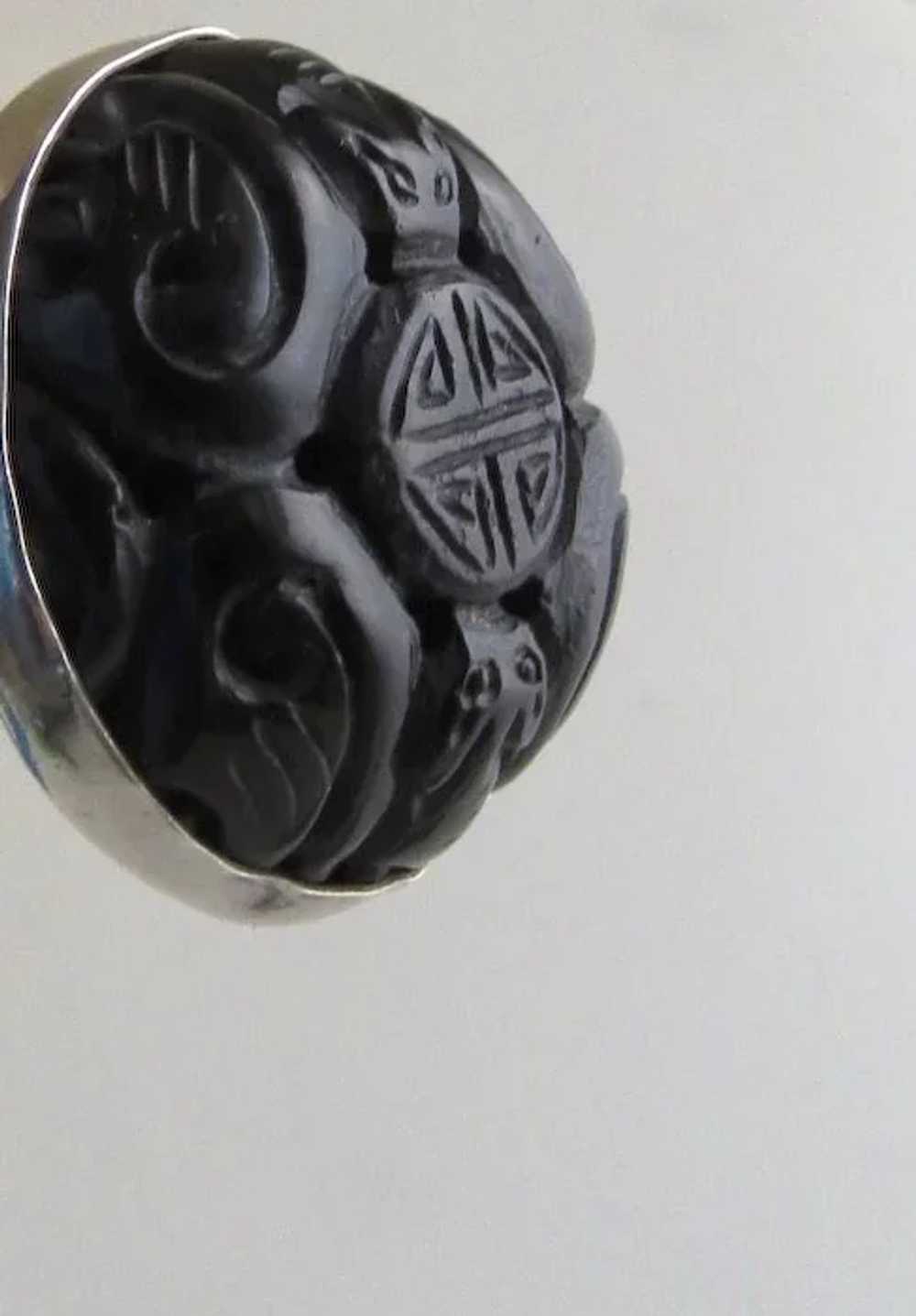 Vintage 1970's Large Carved Stone Sterling Earrin… - image 7