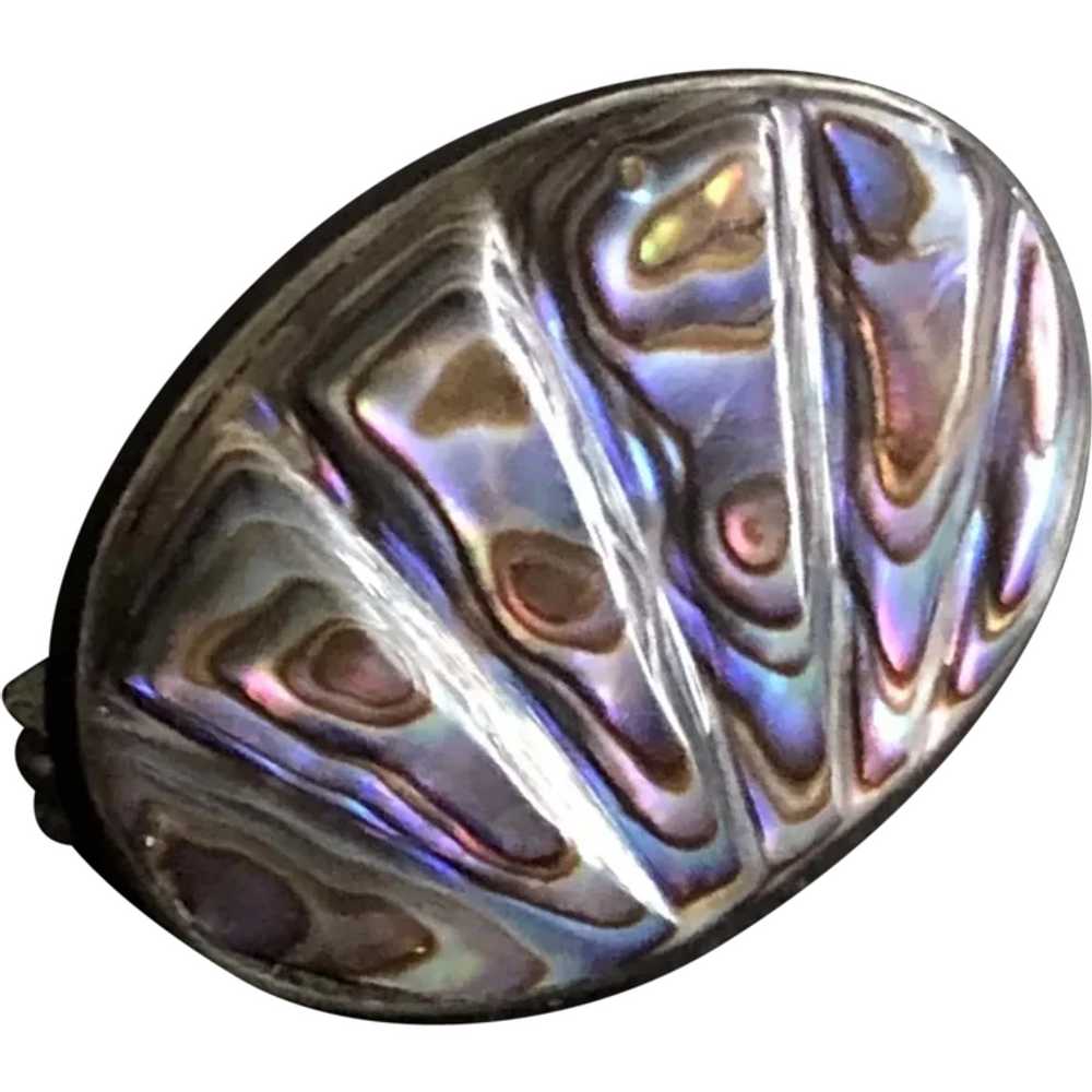 Vintage Hand Carved Natural Abalone Shell Silver … - image 1