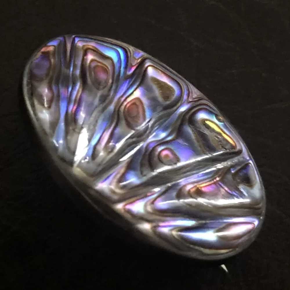 Vintage Hand Carved Natural Abalone Shell Silver … - image 2