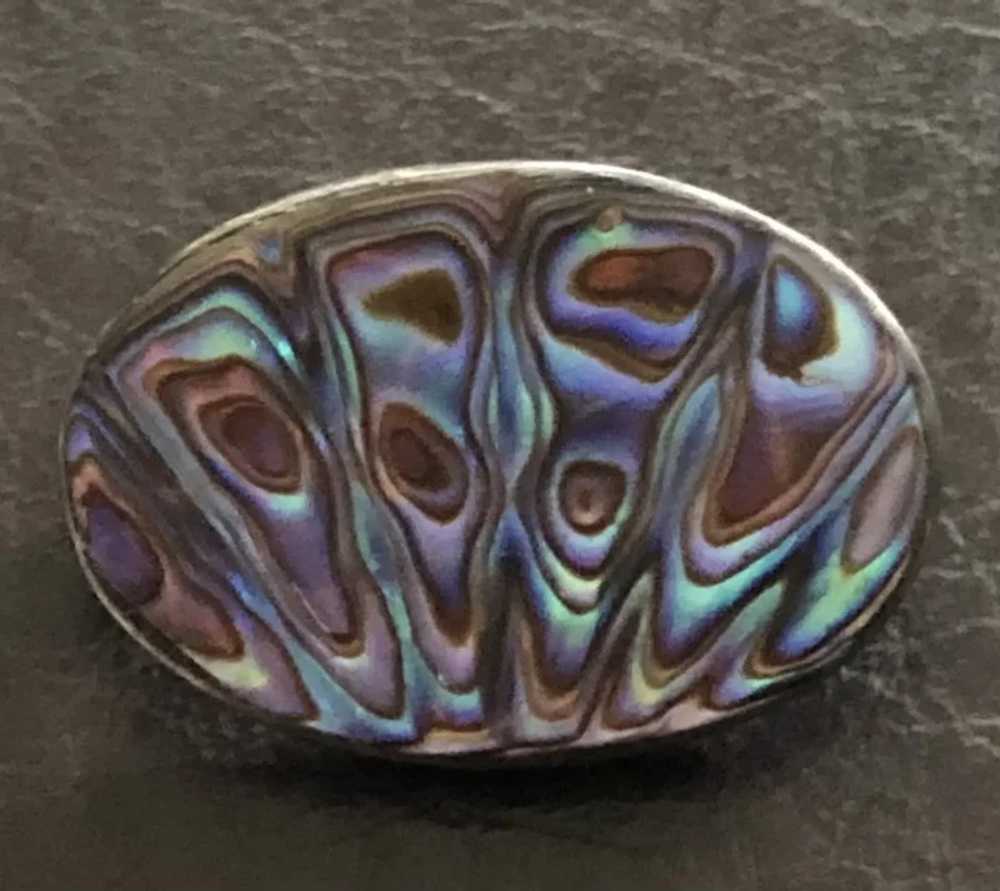 Vintage Hand Carved Natural Abalone Shell Silver … - image 3