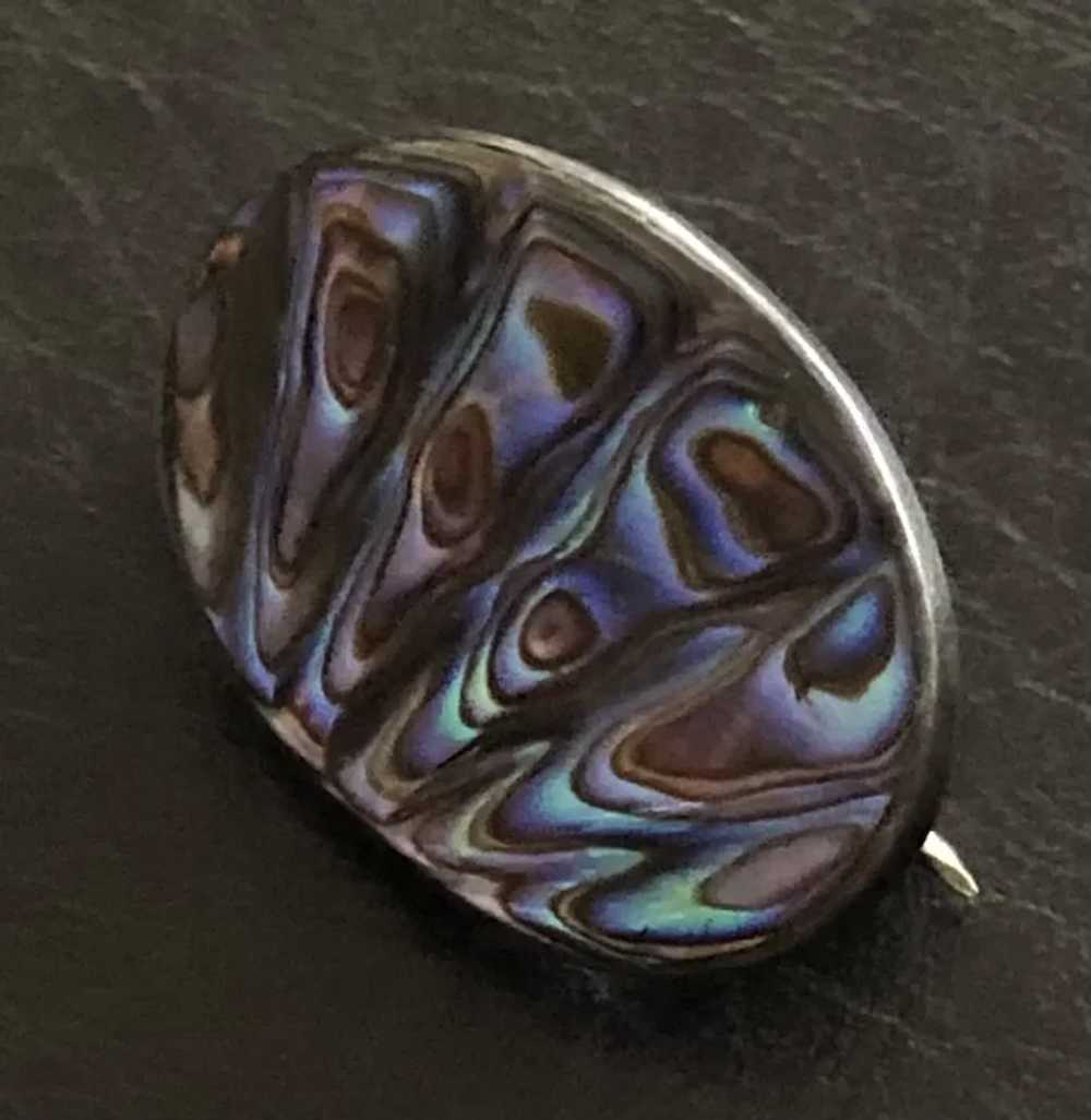 Vintage Hand Carved Natural Abalone Shell Silver … - image 4