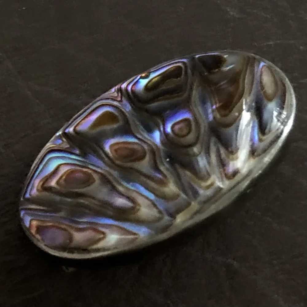Vintage Hand Carved Natural Abalone Shell Silver … - image 5
