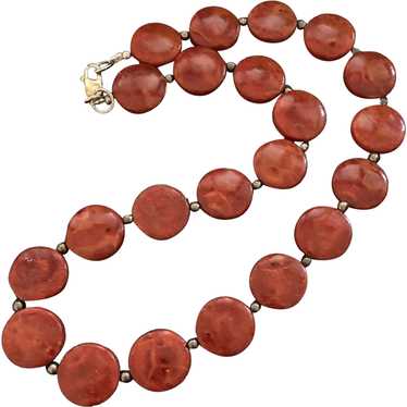 Stunning Vintage Red Apple Coral Disk Beads Neckl… - image 1
