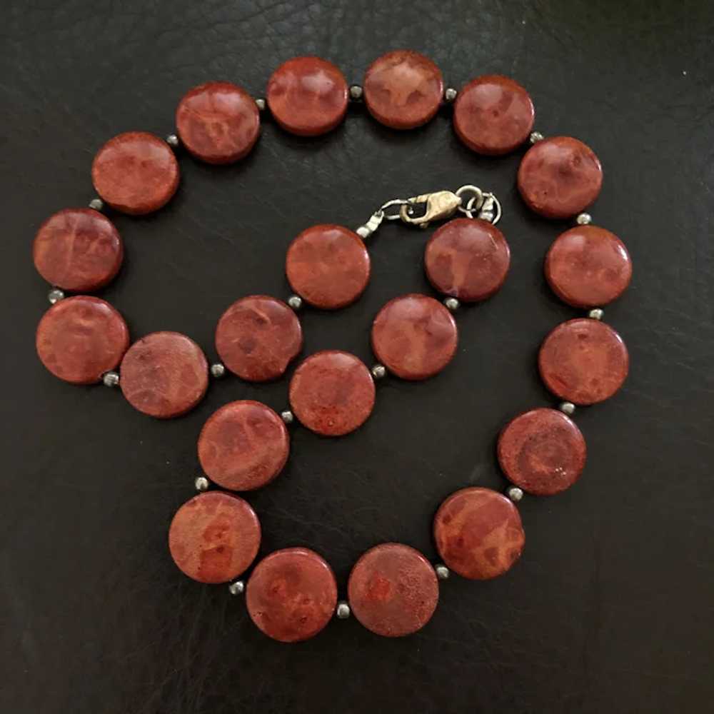 Stunning Vintage Red Apple Coral Disk Beads Neckl… - image 2