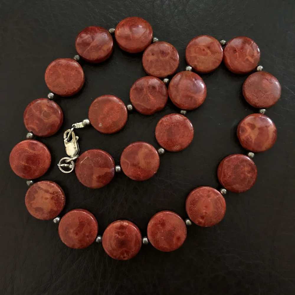 Stunning Vintage Red Apple Coral Disk Beads Neckl… - image 3