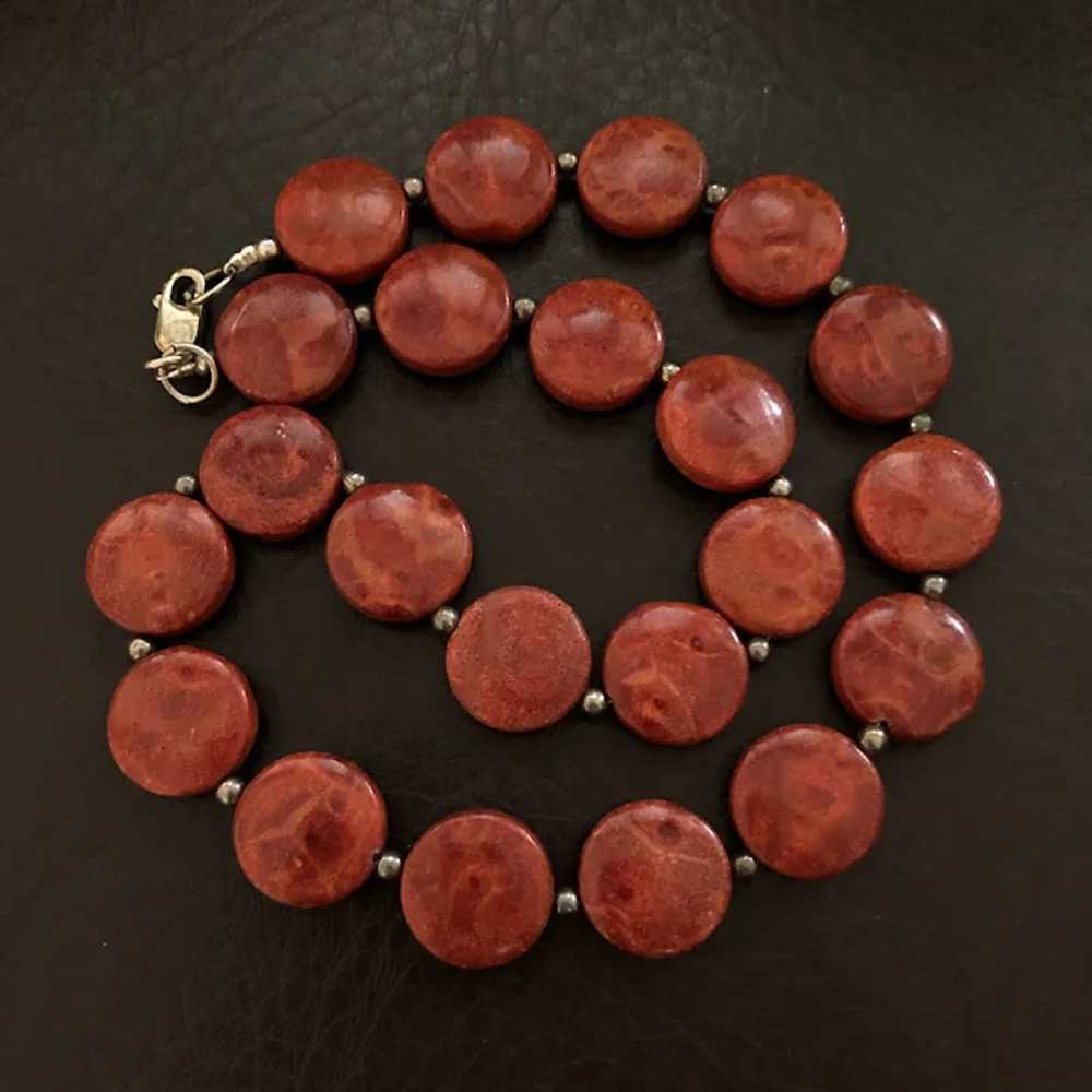 Stunning Vintage Red Apple Coral Disk Beads Neckl… - image 4