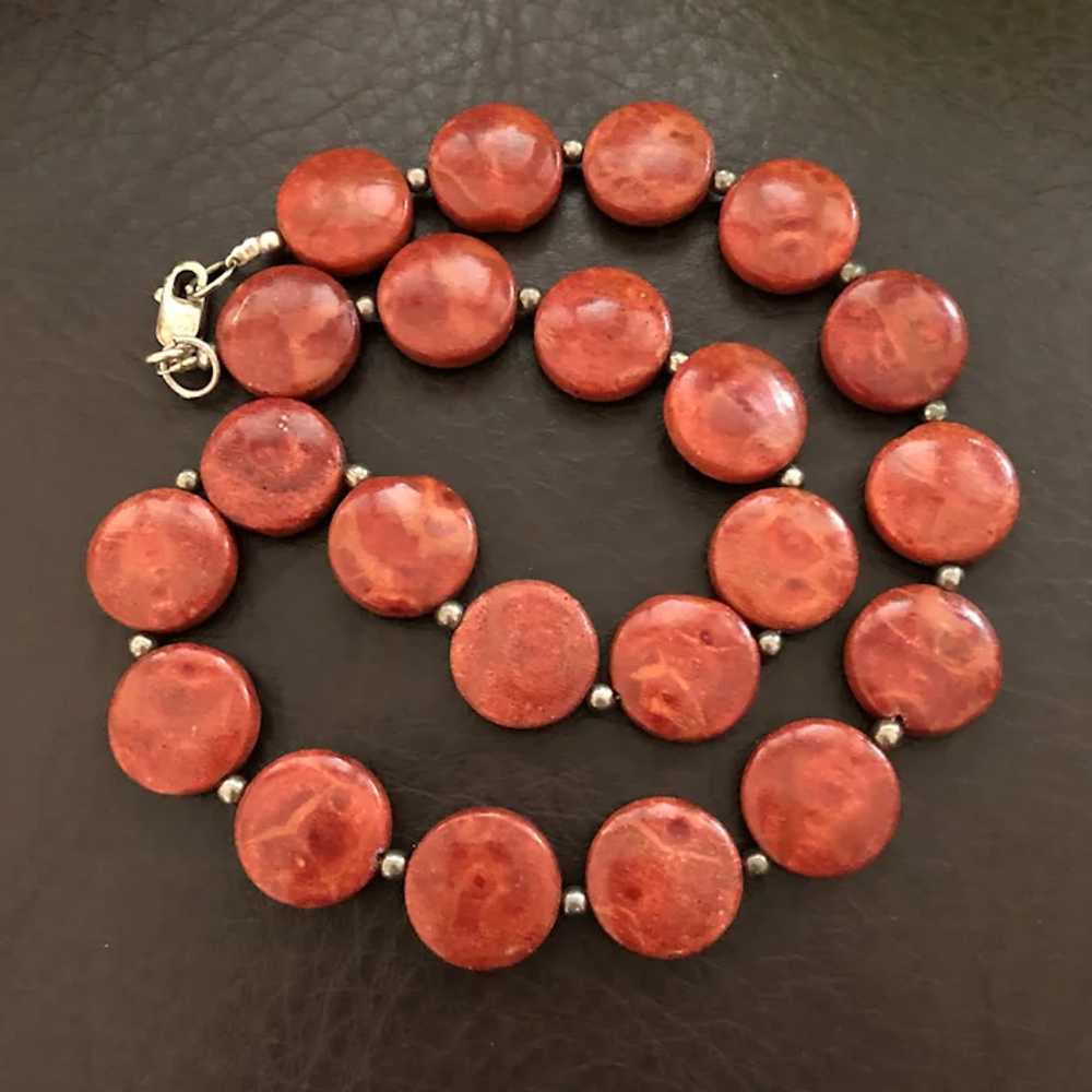 Stunning Vintage Red Apple Coral Disk Beads Neckl… - image 5