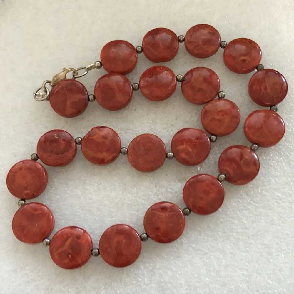 Stunning Vintage Red Apple Coral Disk Beads Neckl… - image 7