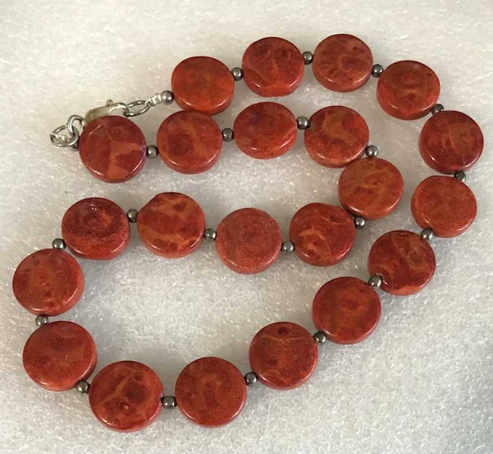 Stunning Vintage Red Apple Coral Disk Beads Neckl… - image 8